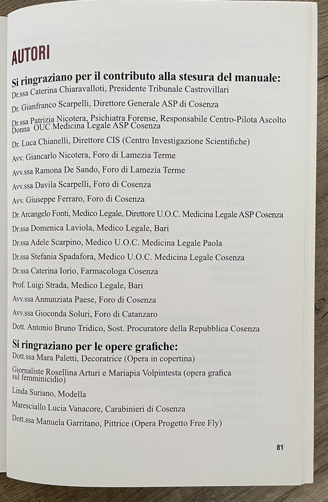 Pagina dei ringraziamenti, opera in copertina